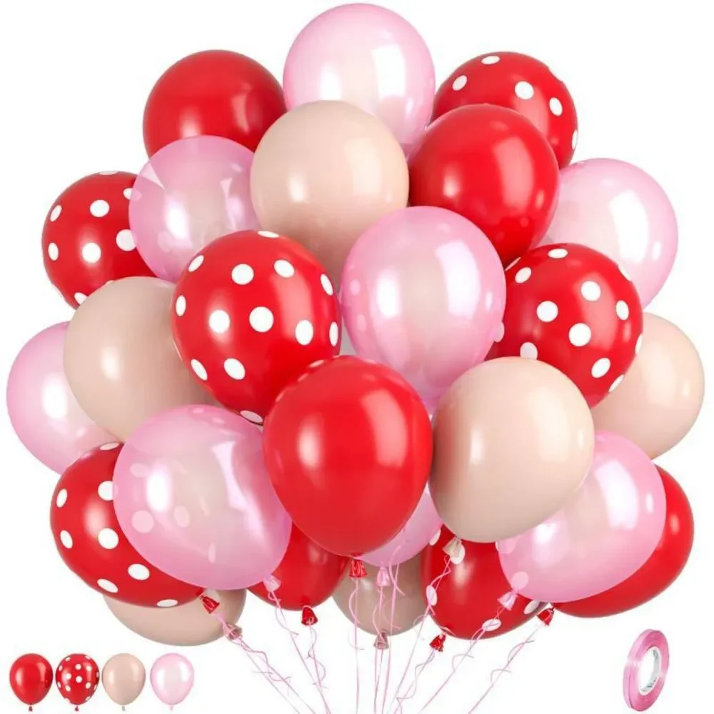 Pink Red White Polka Dot Balloons Set Strawberry Valentine Birthday Baby Shower